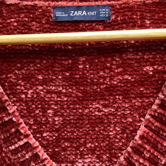 Zara Knit Chenille V-Neck Long Sleeve Oversize Sweater Maroon Red Small (XL Fit) - Picture 3 of 7